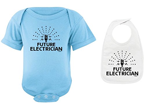 Toddler Clothes Future Electrician Light Blue Bodysuit and White Bib Bundle 12 Months - Thumbnail 3
