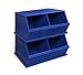 Badger Basket Two Bin Stackable Toy Storage Cubby Organizer – Modular Storage for Toys, Books, and Crafts – Solid Wood Panel – Blue