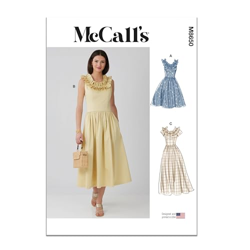 McCall's M8650 Sewing Pattern for Misses' and Miss Petite Ruffle Neck Midi Dress