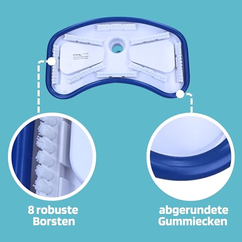 Amapool Basics Pool Floor Suction Cleaner with Eight Lower Bristles, Extra-Heavy Design, Pool Brush with Clip-On Connection for Pool Hose, Diameter 32/38 mm