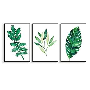 Dark Green Leaves - 3 Panel Framed Canvas (Black Frame)