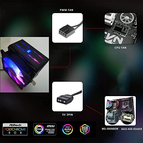 DS 2200RPM PWM CPU Cooling Fans with Black Aluminum CPU Cooler for Mid Full Tower Case, Compatible with Intel LGA 1200 115X 1366, Support ASUS Aura, Mystic Light Control (ARGB Fans, C Series)