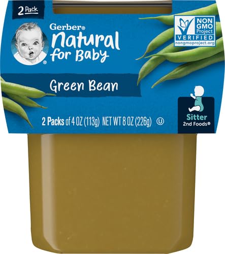 GERBER 2ND FOOD BABY FOOD GREEN BEAN PUREE, NATURAL & NON-GMO, 4 OUNCE, 2 COUNT