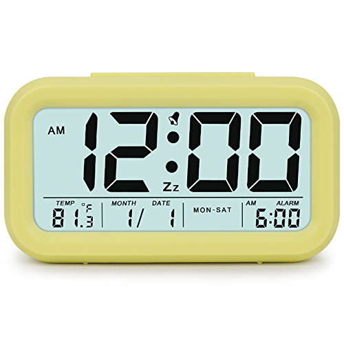 TXL 5.3" Digital Alarm Clock Student Clock Display 1 Alarm/Calendar, Snooze/5s Backlight, Battery Operated Bedside Desk/Shelf Clock for Kids/Teens/Home/Office/Travel-Yellow