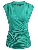 Zeagoo Women's Ruched Cross-Front V Neck Sleeveless Side Stretch Slim Blouse
