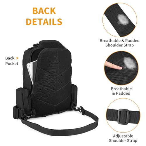 HUNTVP Men's Shoulder Bag Tactical Military Molle Bag Chest Bag Sling Bag Waterproof Crossbody Backpack for Hiking Trekking Travel Camping, Typ-3 Black
