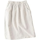 IDEALSANXUN Womens Linen Skirt Spring Summer High Elastic Waist Midi Skirt with Pockets