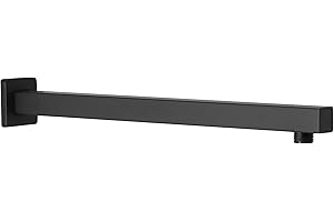 BESy 16 Inches Straight Extended Shower Arm With Flange, Rain Shower Head Extension Arms, Square Shower Rod Shower Head Extender Arm Shower Pipe Extension, Wall-Mounted Matte Black Stainless Steel