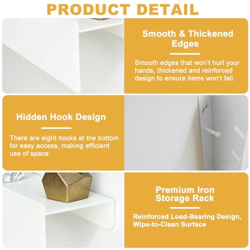 Mocrop Key Rack with Shelf, Minimalist Style, Wall Mounted Coat Rack, Modern White Hidden Hooks, Metal Coat Rack, for Hallway Bedroom Kitchen Furniture 8 Hooks