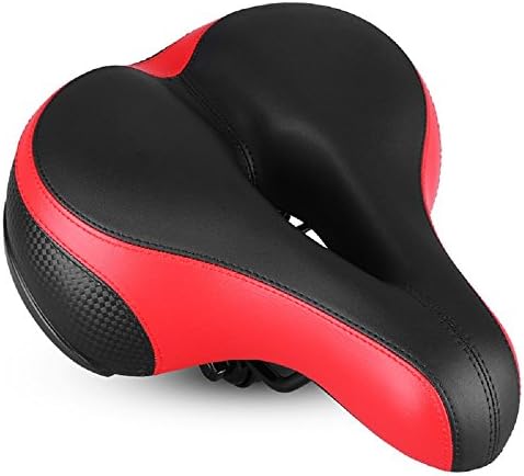 YAFEE Bike Saddle Big Soft and Thick with Reflector Comfort Bike Cushion with Spring for Mountain Bike and Cycling (Red)