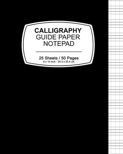 Calligraphy Guide Paper Notepad: Black Cover,Notepad, 8" x 10",20.32 x 25.4 cm, 50 pages, Soft Durable Matte Cover