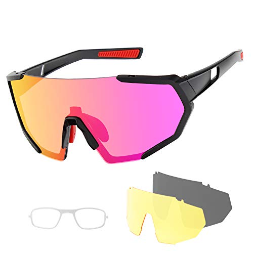 OULAIQI Sports Sunglasses Polarized Cycling Sunglasses for Man Woman with 3 Interchangeable Lens UV Protection for Cycling Fishing Running