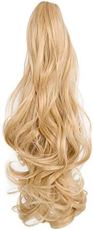 Clip Ponytail Extension Claw in Hair Natural Synthetic Hairpiece for Girl, Lady and Woman Curly and Straight 18/21 inches 5.3 ounces (Blonde Mix Bleach Blonde-curly)