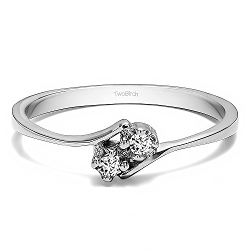 Sterling Silver Together 4Ever: Dainty TwoStone Ring by TwoBirch with Diamonds (G-H,I2-I3) (0.05 ct. tw.)
