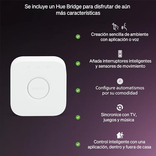 Hue Essential Starter Kit: Hue Bridge + 3 lâmpadas LED inteligentes GU10 + Botão inteligente, Luz e Cores Brancas, regulável 2200-6500 K, Alexa comp. Assistente, Samsung SmartThings e Apple Home
