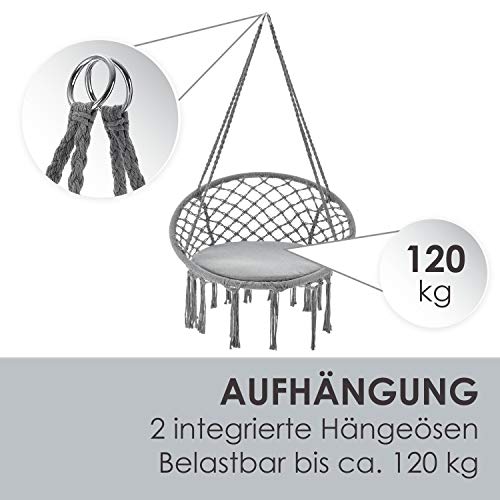 Juskys Hängesessel Cadras 60 cm breites Kissen— Indoor Hängekorb 120 kg Belastbarkeit für Kinder & Erwachsene — Einfache… – Bild 5