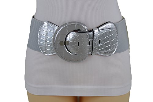 TFJ Women Fashion Belt Metallic Silver Hip High Waist Faux Leather M L XL