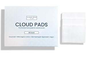 Clean Skin Club Cloud Pads, Ultra-Soft & Thick Face Pads, 100% Organic Cotton Dermatologist-Approved Makeup Remover and Toner Applicator, Sensitive-Skin Safe, 60 Count (Pack of 1)