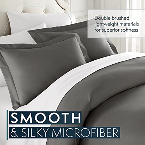 HC COLLECTION Duvet Cover - Grey Queen Size Duvet Cover - 3 Piece Soft Breathable Microfiber Duvet Cover Set with Zipper Closure & 2 Pillow Shams