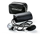  White Coat Deluxe Aneroid Sphygmomanometer Professional Blood Pressure Cuff Monitor with Adult  Sized Black Cuff and Carrying Case Bonus LED Penlight with Pupil Gauge