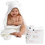 Bamboo Hooded Towel for Babies-Cotton Drooling Bib and Wash Cloth Set for Babies by Uncle Jon – 680GSM Thickness Super Absorbent Bath Towel for Boys and Girls – from Newborn to Toddler
