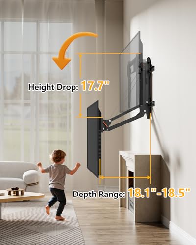 FORGING MOUNT Support TV Électrique au-Dessus de Cheminée avec Télécommande, Support Mural TV Motorisé pour Écrans Plats/Incurvés de 32-85 Pouces jusqu'à 40 kg, Pivotant Inclinable, Max VESA 600x400mm