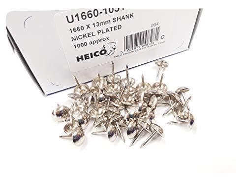 1000 Nickel chrome plated upholstery nails GENUINE HEICO IN BRANDED BOX 1 cm diameter decorative furniture studs