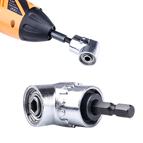 NOUVCOO 2PCS Right Angle Drills,105 Degrees Angle Extension Power Screwdriver Drill Attachment 1/4 inch Hex Magnetic Bit Screwdriver Socket Holder Adapter NC05