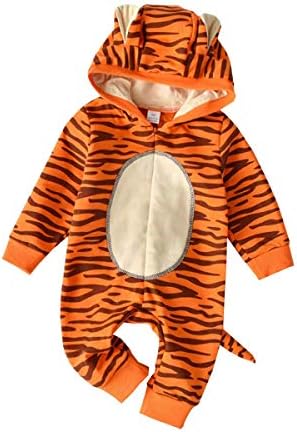 Newborn Baby Girl Boy Christmas Thanksgiving Cartoon Fox Coat Fur Bodysuit Jumpsuit Hooded Playsuit Romper Overall Outfit (Orange-1, 6-12 Months)
