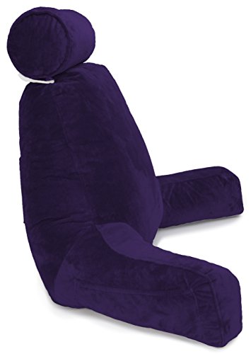 Husband Pillow - Big Bedrest Reading & Support Bed Backrest with Arms Purple - Premium Shredded Memory Foam with Detachable Neck Roll Pillow - Bed Rest Pillow Makes a Comfy & Therapeutic Cuddle Buddy