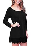 Creti Women's Long Sleeve Casual Loose Tunic Tops A-line Lace Stitching T-Shirt Dress