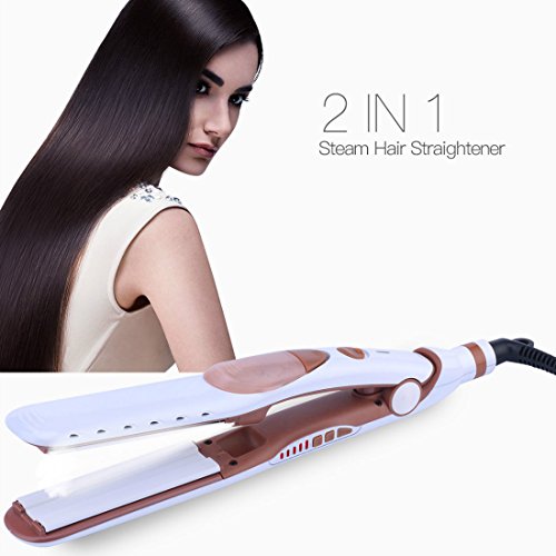 Steam Hair Straightener, 5 level Temperature Adjustable Tourmaline Ceramic Steam Flat Iron-Protect Hair Cuticles from Frizz and Increase Glossiness