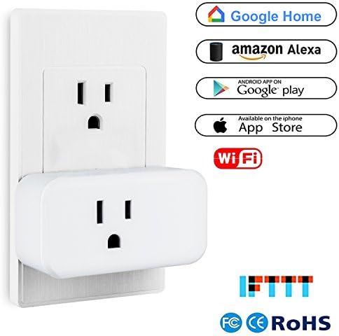 WiFi Smart Plug, 15A Mini Wireless Smart Socket Outlet Compatible with Alexa, Timing Function, Remote Control Your Devices Anywhere, No Hub Required, Occupy Only One Socket, 1 Pack, White