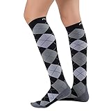 Argyle Compression Socks - Graduated Travel Compression Sock for Men and Women - Use for Running, Nurses, Maternity, Flight