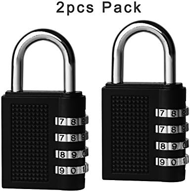 2pcs Combination Lock 4 Digit Padlock for School Gym Locker, Sports Locker, Fence, Toolbox, Case,Hasp Storage etc - Black