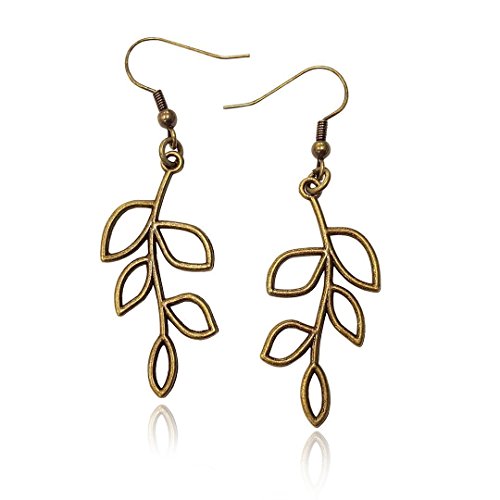 Bronze-tone brass-tone branch open-work tree leaf earri…