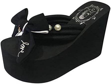 Tsmile Women High Heel Slippers Ladies Girls Floral Pearl Wedges Flip Flops Sandals Open Toe Slippers Beach Shoes