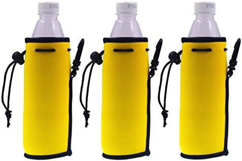 Neoprene Insulated Water Drink Bottle Carrier Cover Sleeve Tote Bag Pouch Holder With Handy Drawstring for Kid Children Women Men Biker Travel Cycling Climbing Sports (3 packs-Yellow)