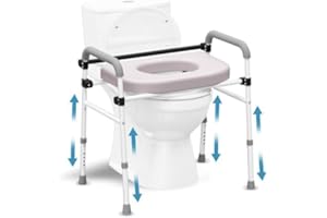 Drseats Toilet Seat Riser Adjustable Height Elevated Shower Commode Chair with Handles and Thick Soft Pad Heavy Duty 350lbs Bedside Commode Chair for Elderly Handicap Pregnant Easy to Assemble