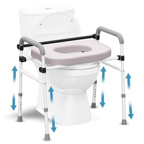 Photo 1 of Drseats Toilet Seat Riser Adjustable Height Elevated Shower Commode Chair with Handles and Thick Soft Pad Heavy Duty 350lbs Bedside Commode Chair for Elderly Handicap Pregnant Easy to Assemble