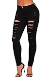 Sidefeel Women Denim Destroyed High-waist Skinny Jeans X-Large Black