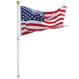 Yeshom 30 ft Telescopic Flag Pole Kit 16 Gauge Aluminum Flagpole 3'x5' US Flag & Ball Fly 2 Flags Outdoor Garden