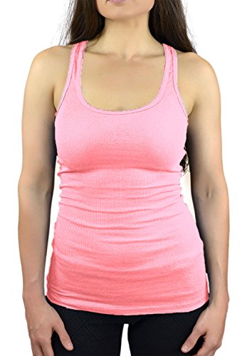 Belle Donne - Junior's Tank Top Skinny Racerback Rib Tanktop Regular Plus Size - Bright Pink/Large - Thumbnail 2
