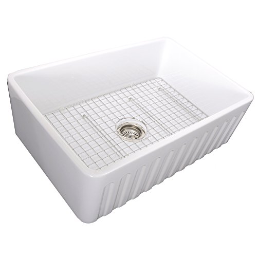 Nantucket Sinks 33 Inch Reversible Fireclay Farmhouse Sink with Grid
