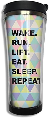 EQQ Wake Run Lift Eat Sleep Repeat Flip Top Lid Double Wall Stainless Steel Cup Hot Cold Tumbler With Liquid Tight Travel Mug Vacuum Sealed Tumbler Drink Bottle