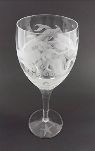 IncisoArt Hand Etched Italian Crystal Goblet Sandblasted (Sand Carved) Handmade Wine Water Glass Engraved (Mermaid Dolphin, 340 Milliliter (11.5 Ounce) White Wine)