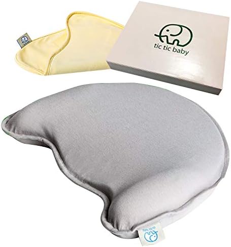 Baby Head Shaping Memory Foam Pillow - 2 Organic Cotton Covers Included - Prevents Newborn and Infant Flat Head Syndrome - Organic - Breathable - Protective (Grey&Yellow)