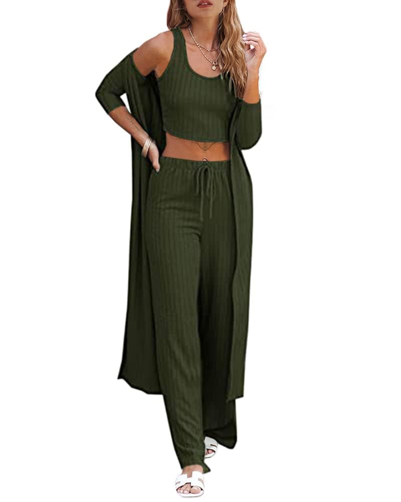 Fessceruna Womens 3 Piece Lounge Sets Pajamas Knit