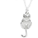 Sterling Silver Cat Charm Necklaces, Cat Charm with Moveable Tail Necklace, 18"