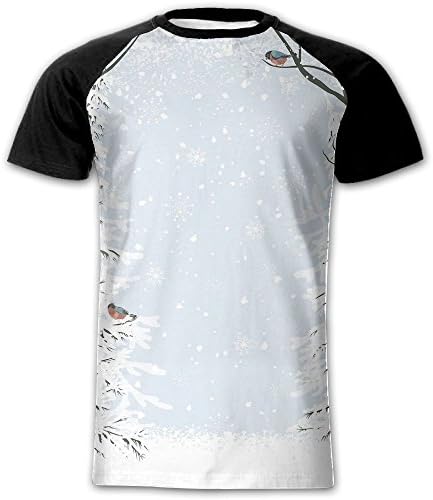 Newfood Ss Trees and Cute Bullfinch Birds with Snow Covered Nature Land with Leafless Branches Men's Short Sleeve Raglan T S